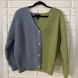 knitted long sleeve two toned sweater